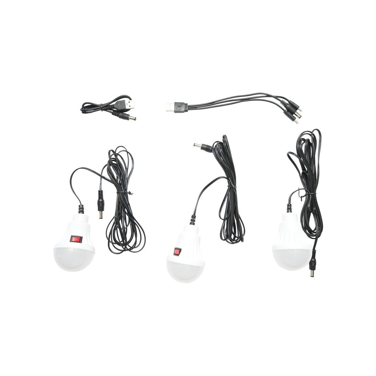 Kit iluminat portabil LED cu 3 becuri/proiector, panou solar si baterie 3.7V, 5500Ah pentru pescuit camping GD-P30